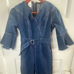 VTG Masseys V-Neck Exposed Back Zipper Denim Jumper